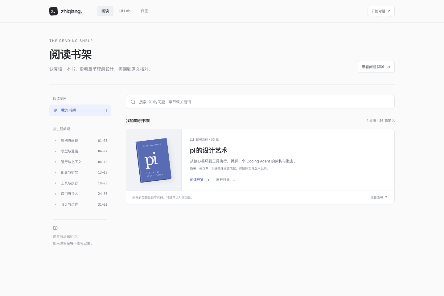zhiqiang.chat 以书籍为单位整理的阅读笔记与章节目录